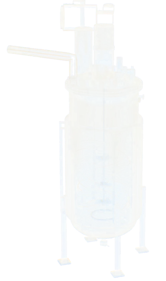 Illustration of a liquid-fermentation bioreactor with mycelium growing inside the vessel